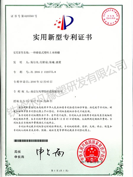 實(shí)用新型專(zhuān)利-蜂巢式塑料土木格柵